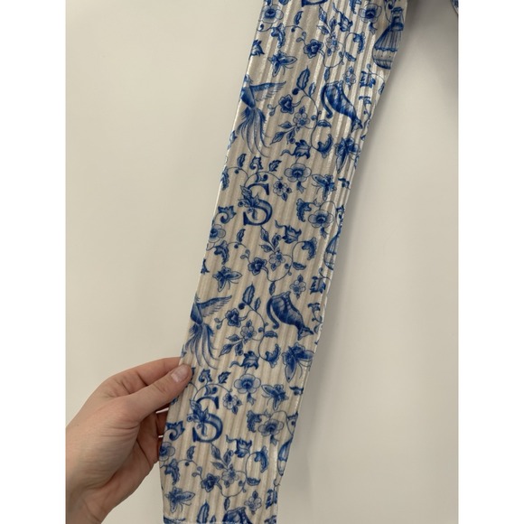 Coquette Blue Toile Ruched Drawstring Crop‎ Top Milkmaid Corset Long sleeve - Picture 6 of 9